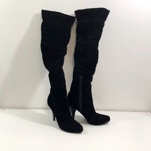 MIA Over-the-knee Slouchy Black Velvet Heeled Boots y2k Size 7.5